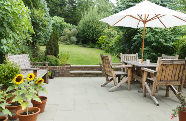 wooden garden bench and table set