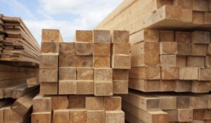 Pressure‑treated timber stacks ready for delivery in Shropshire